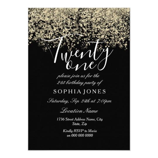 black gold glitter confetti 21st birthday party invitation zazzle