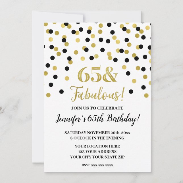 Black Gold Glitter Confetti 65 and Fabulous Invitation (Back)