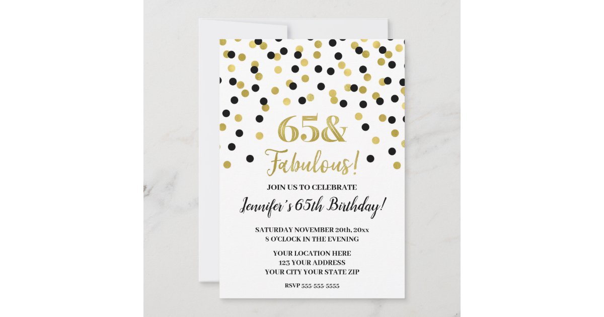 Black Gold Glitter Confetti 65 and Fabulous Invitation | Zazzle.co.uk