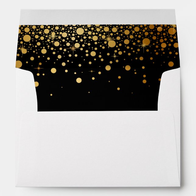 Black Gold Glitter Confetti Dots for 5x7 Invite Envelopes (Back (Bottom))