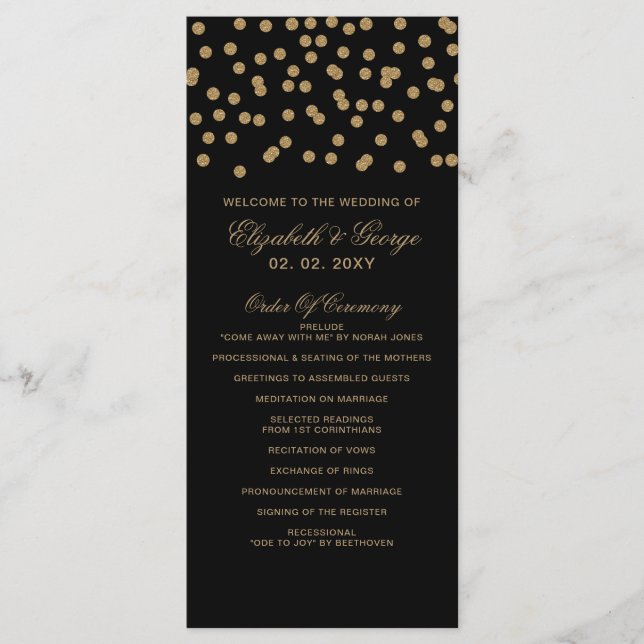 Black Gold Glitter Confetti Elegant Wedding Programme (Front)