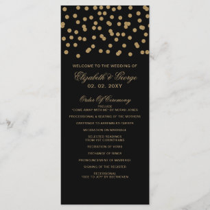 Black Gold Glitter Confetti Elegant Wedding Programme