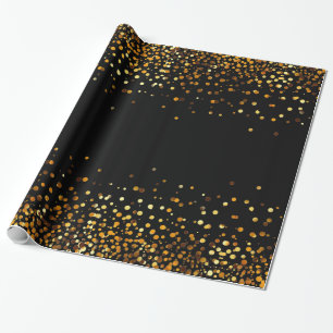 Black Gold Glitter Confetti Faux Foil Wrapping Paper