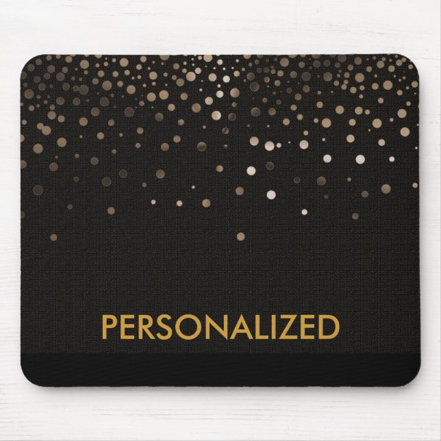 Black Gold Glitter Confetti Faux Personalised Mouse Mat (Front)