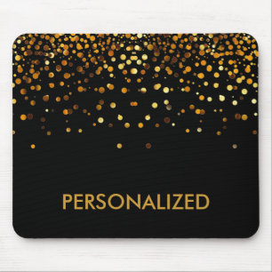Black Gold Glitter Confetti Faux Personalised Mouse Mat