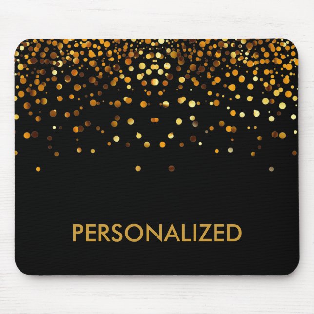 Black Gold Glitter Confetti Faux Personalised Mouse Mat (Front)