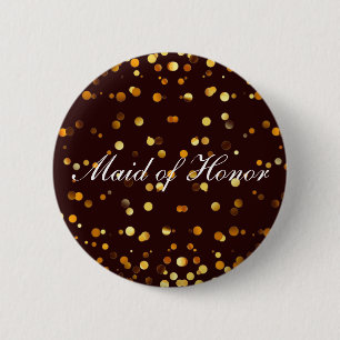 Black Gold Glitter Confetti Foil Maid of Honor 6 Cm Round Badge