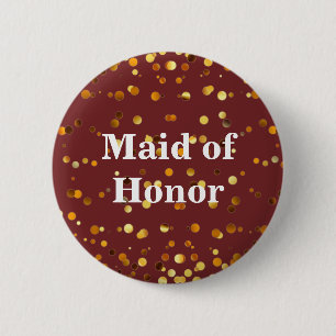 Black Gold Glitter Confetti Foil Maid of Honour 6 Cm Round Badge