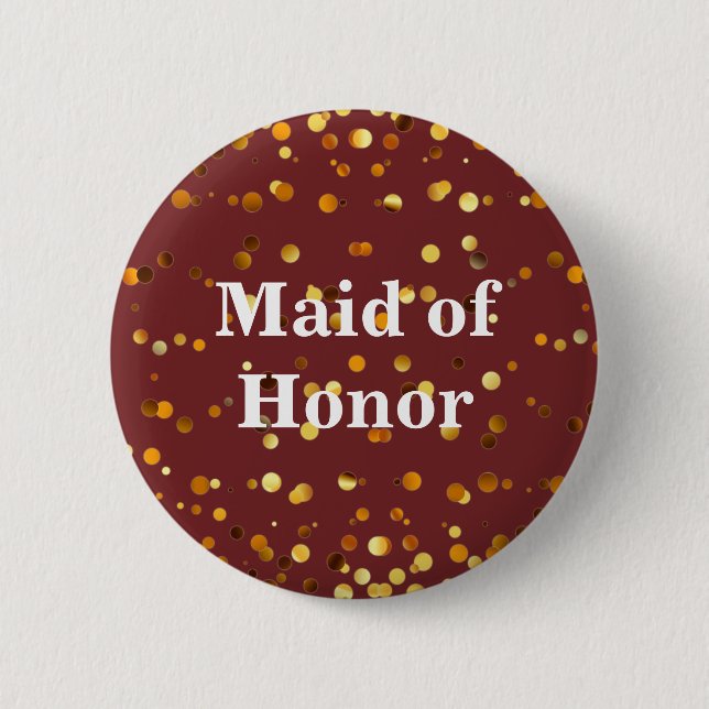 Black Gold Glitter Confetti Foil Maid of Honour 6 Cm Round Badge (Front)