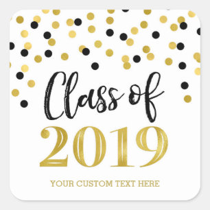 Black Gold Glitter Confetti Graduation 2019 Square Sticker