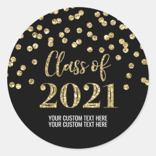 Black Gold Glitter Confetti Graduation 2021 Classic Round Sticker