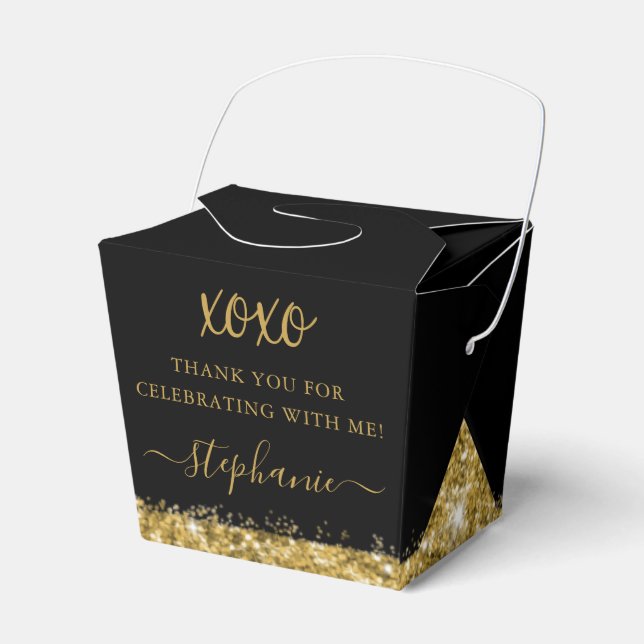 Black Gold Glitter Confetti Mini Takeout Favour Favour Box (Front Side)