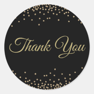 Black Gold Glitter Confetti Thank You Classic Round Sticker