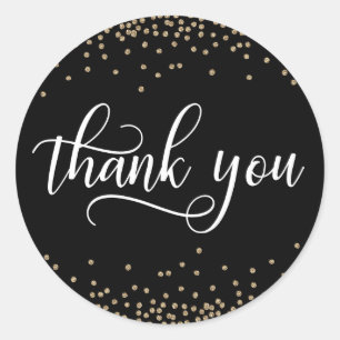 Black Gold Glitter Confetti Thank You Classic Round Sticker