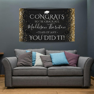 Black & Gold Glitter Congrats Graduate Graduation Banner