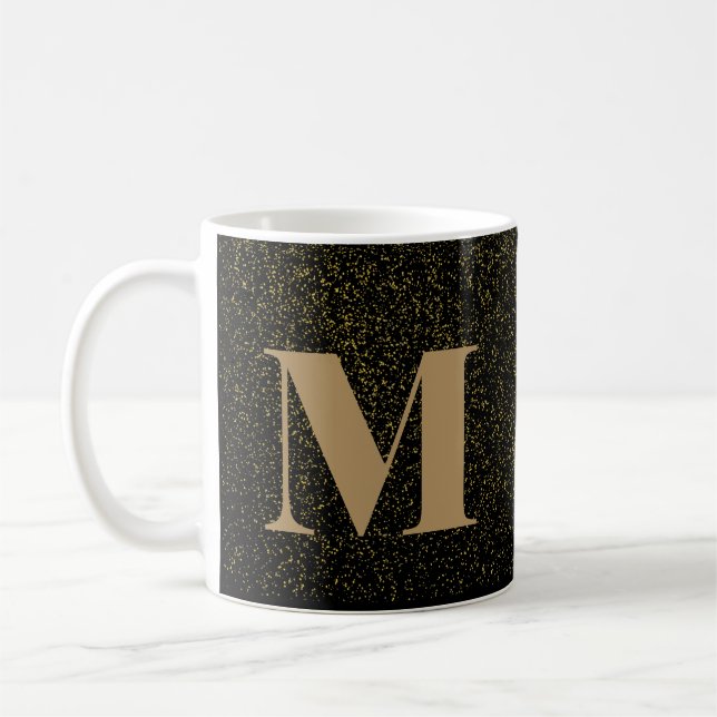 Black Gold Glitter Custom Initial  Coffee Mug (Left)