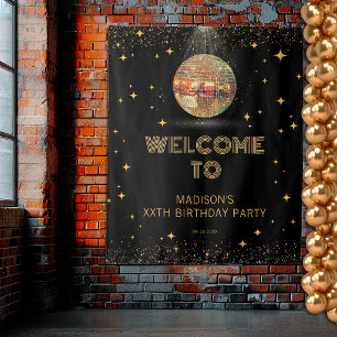 Black Gold Glitter Disco Ball Birthday Welcome Tapestry