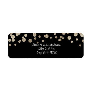 Black & Gold Glitter Dot Modern Address Labels