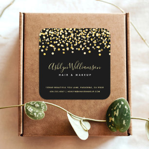 Black gold glitter dots hair stylist makeup artist square sticker