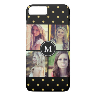 Black Gold Glitter Dots Photo Collage Monogrammed iPhone 8 Plus/7 Plus Case