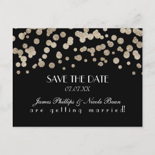 Black & Gold Glitter Dots Save The Date Postcard