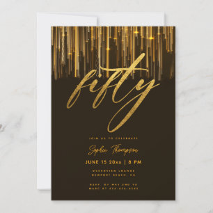 Black Gold Glitter Drips Elegant 50th Birthday Invitation