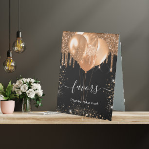 Black gold glitter drips favours guest sign