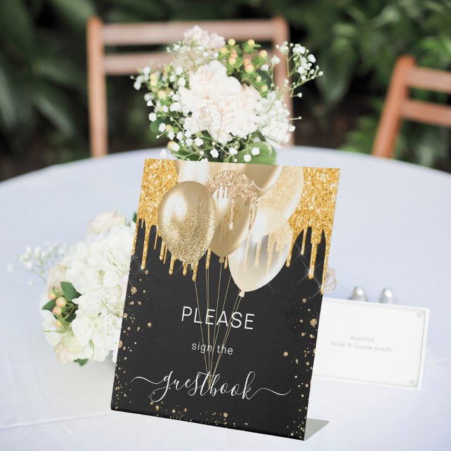 Black gold glitter drips guest book sign (Creator Uploaded)