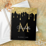 Black Gold Glitter Drips Monogram Script Year Planner<br><div class="desc">Chic glam girly gold glitter drips year planner. Designed by Thisisnotme©</div>