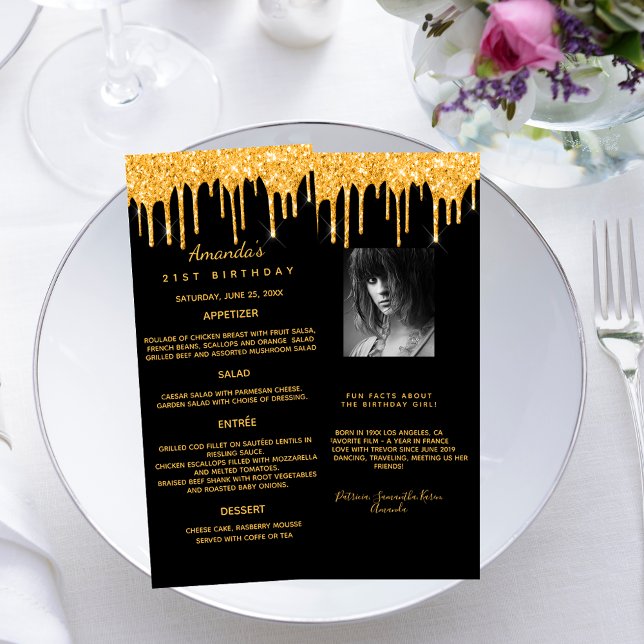 Black gold glitter drips photo Bio Menu card (Creator Uploaded)