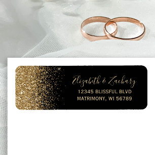 Black Gold Glitter Edge Wedding Return Address