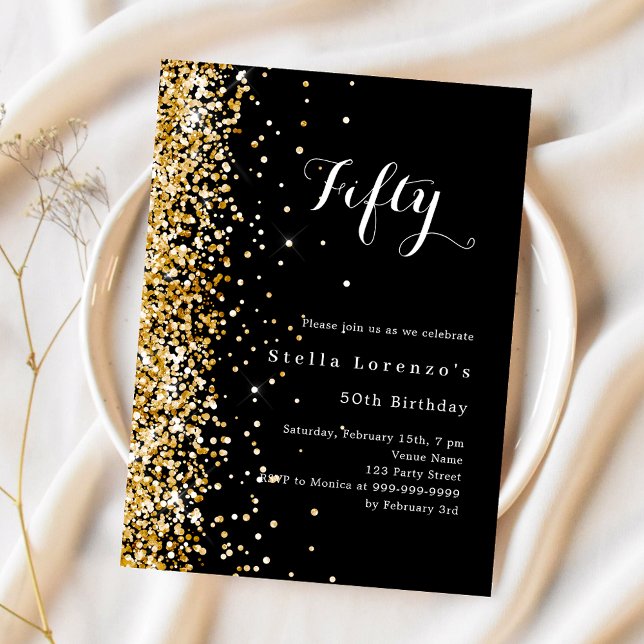 Black gold glitter elegant luxury birthday invitation (Creator Uploaded)