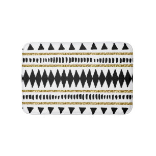 Black Gold Glitter Ethnic Pattern Bath Mat