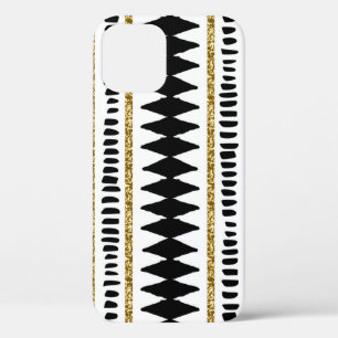Black Gold Glitter Ethnic Pattern iPhone 12 Case