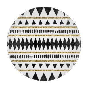 Black Gold Glitter Ethnic Pattern Cutting Board