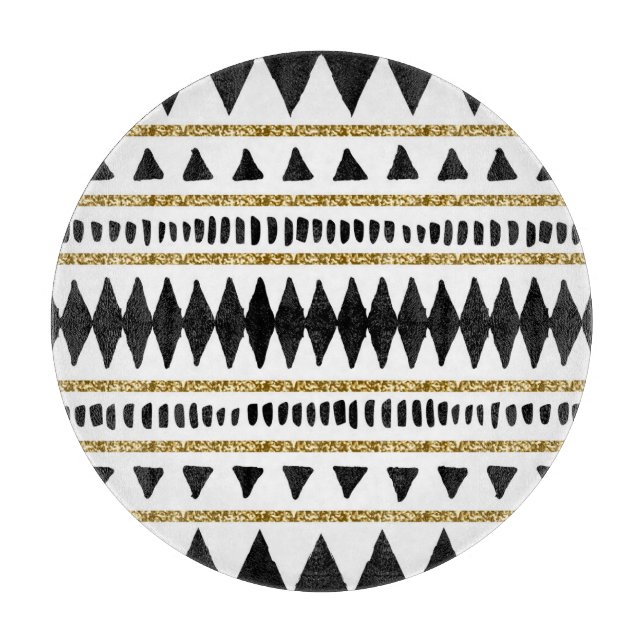 Black Gold Glitter Ethnic Pattern Cutting Board (Front)