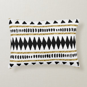 Black Gold Glitter Ethnic Pattern Decorative Cushion