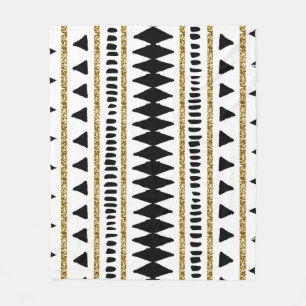 Black Gold Glitter Ethnic Pattern Fleece Blanket