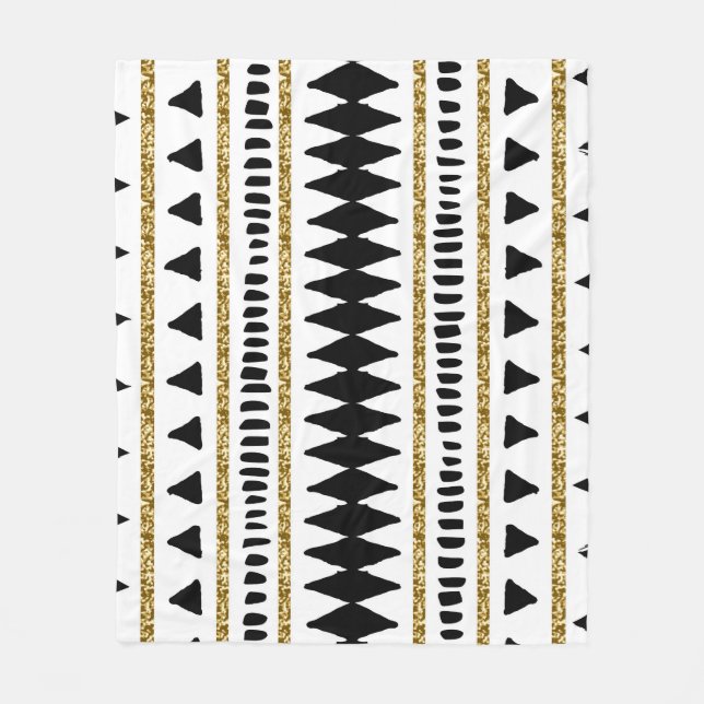 Black Gold Glitter Ethnic Pattern Fleece Blanket (Front)