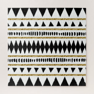 Black Gold Glitter Ethnic Pattern Jigsaw Puzzle