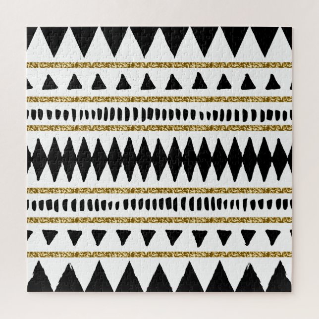 Black Gold Glitter Ethnic Pattern Jigsaw Puzzle (Vertical)