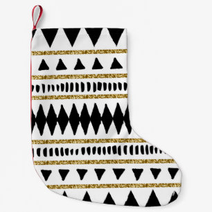 Black Gold Glitter Ethnic Pattern Small Christmas Stocking