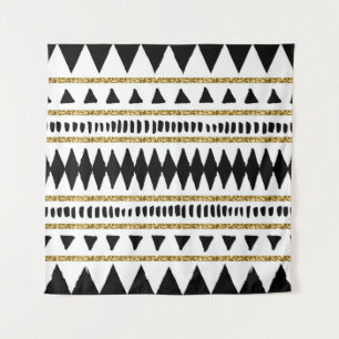 Black Gold Glitter Ethnic Pattern Tapestry