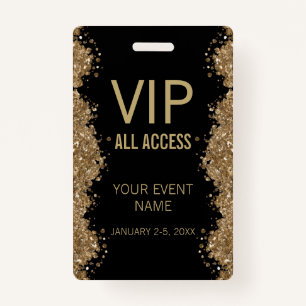 Black Gold Glitter Event VIP All Access Pass ID  ID Badge