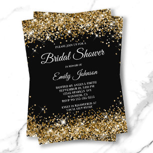Black Gold Glitter Fancy Script Bridal Shower Invitation