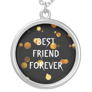 Black Gold Glitter Faux Foil Best Friends Forever Silver Plated Necklace
