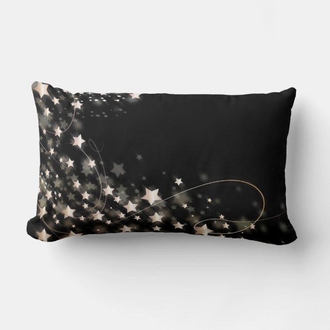 Black Gold Glitter Faux Foil Confetti Stars Lumbar Cushion (Front)
