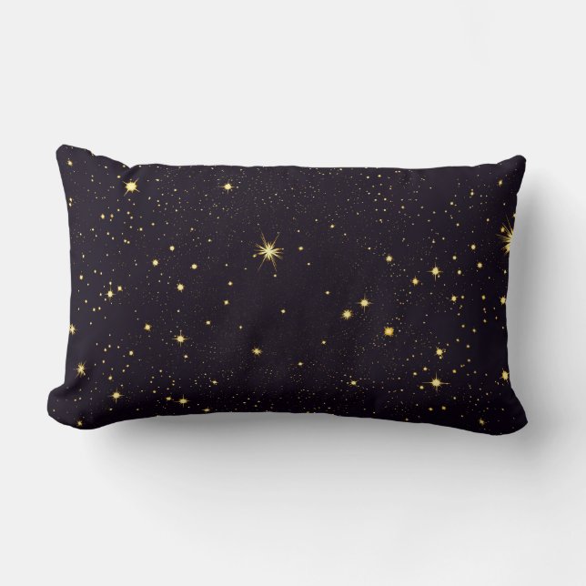 Black Gold Glitter Faux Foil Confetti Stars Lumbar Cushion (Front)