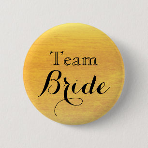 Black Gold Glitter Faux Foil Wedding Team Bride 6 Cm Round Badge