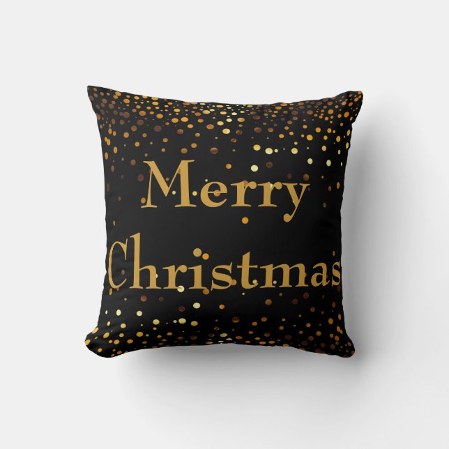 Black Gold Glitter Foil Confetti Merry Christmas Cushion (Front)
